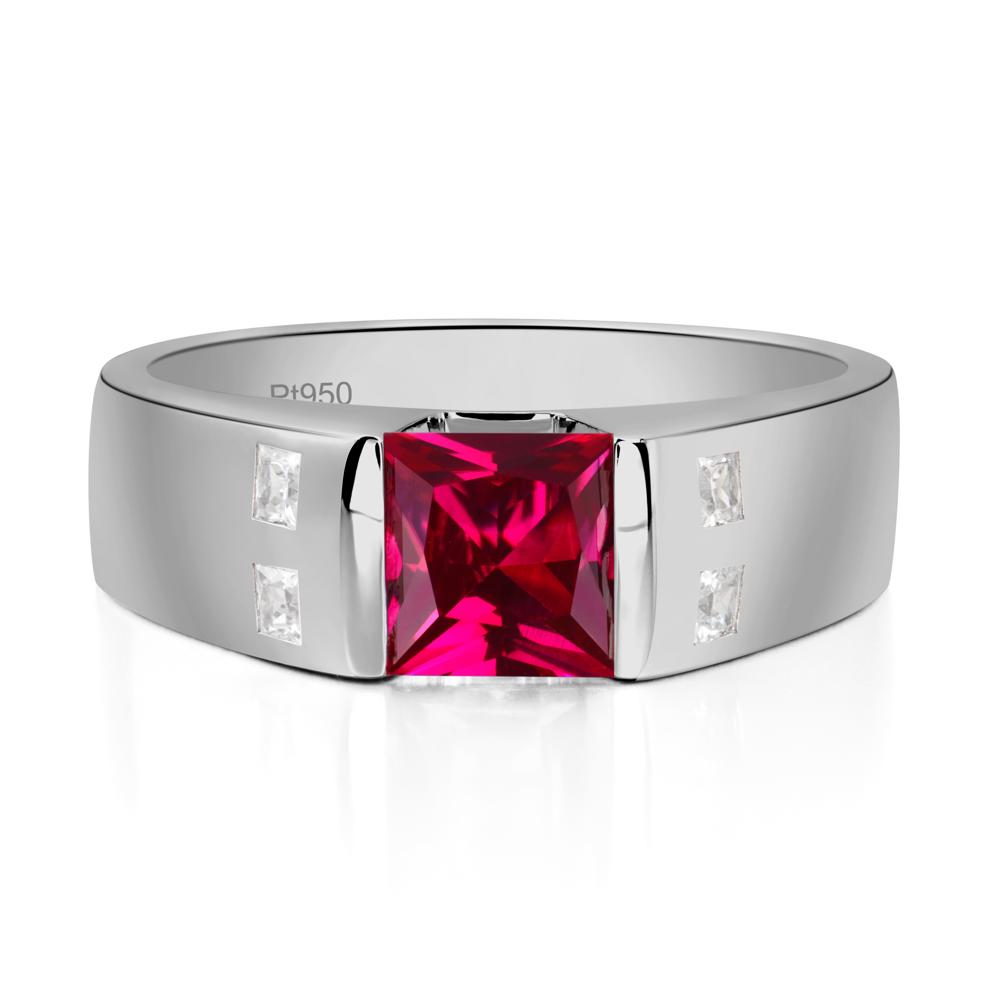 Princess Cut Ruby Ring for Men - LUO Jewelry #metal_platinum