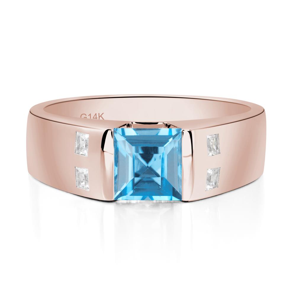 Swiss Blue Topaz Band Ring for Men - LUO Jewelry #metal_14k rose gold