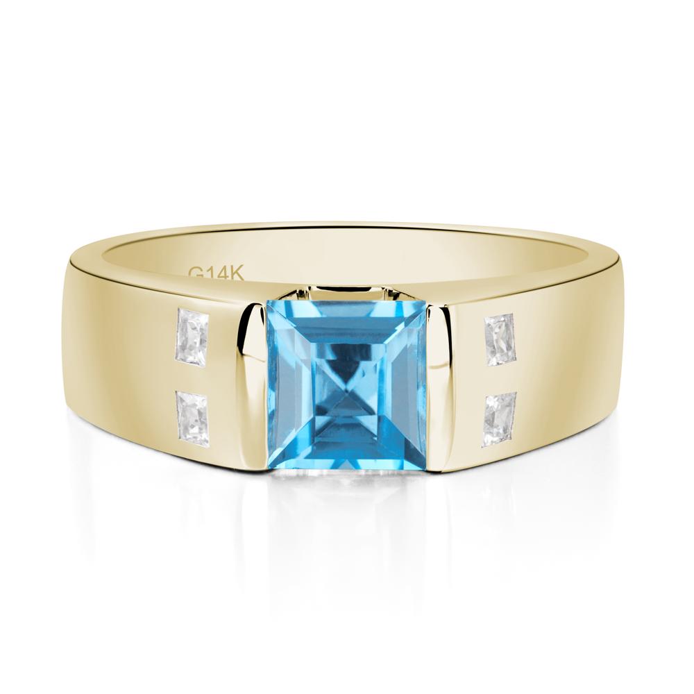 Swiss Blue Topaz Band Ring for Men - LUO Jewelry #metal_14k yellow gold