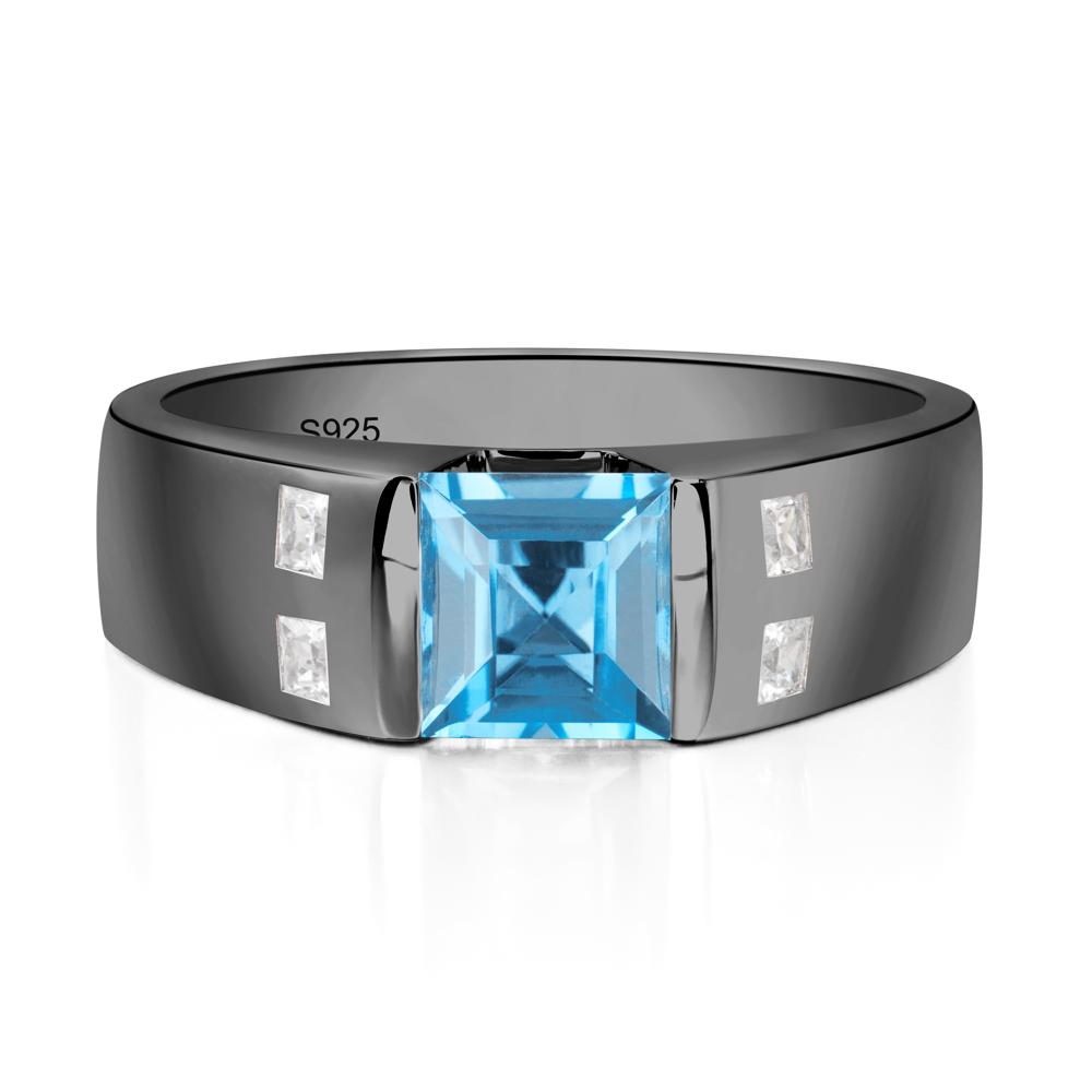 Swiss Blue Topaz Band Ring for Men - LUO Jewelry #metal_black finish sterling silver