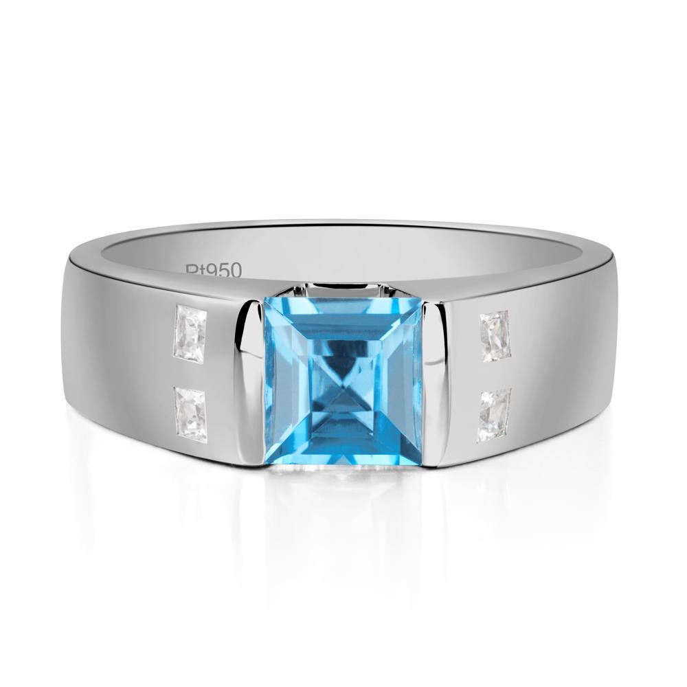 Swiss Blue Topaz Band Ring for Men - LUO Jewelry #metal_platinum