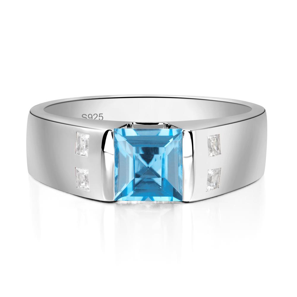 Swiss Blue Topaz Band Ring for Men - LUO Jewelry #metal_sterling silver