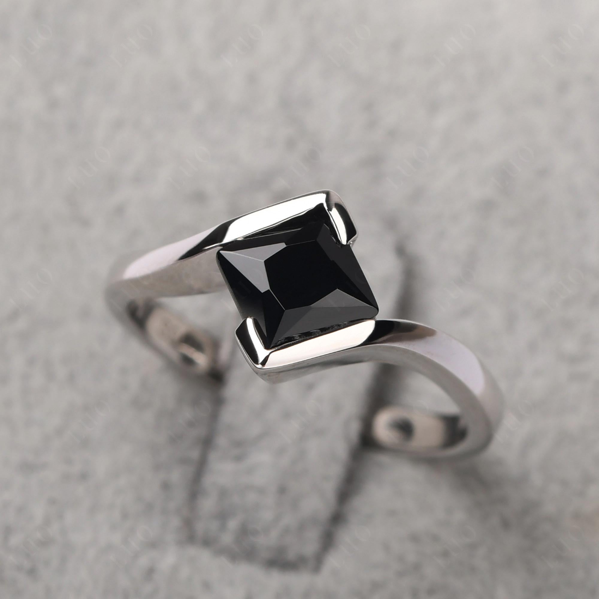 Black Spinel Tension Engagement Ring - LUO Jewelry 