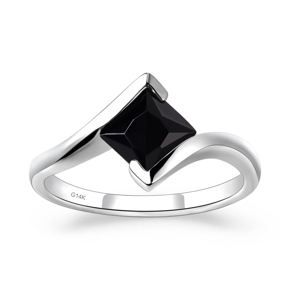 Black Spinel Tension Engagement Ring - LUO Jewelry #metal_14k white gold