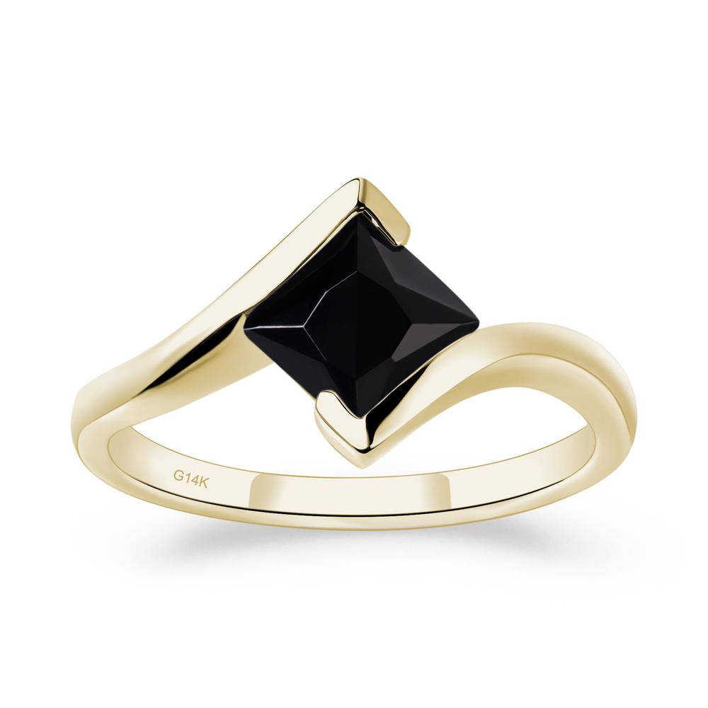 Black Spinel Tension Engagement Ring - LUO Jewelry #metal_14k yellow gold