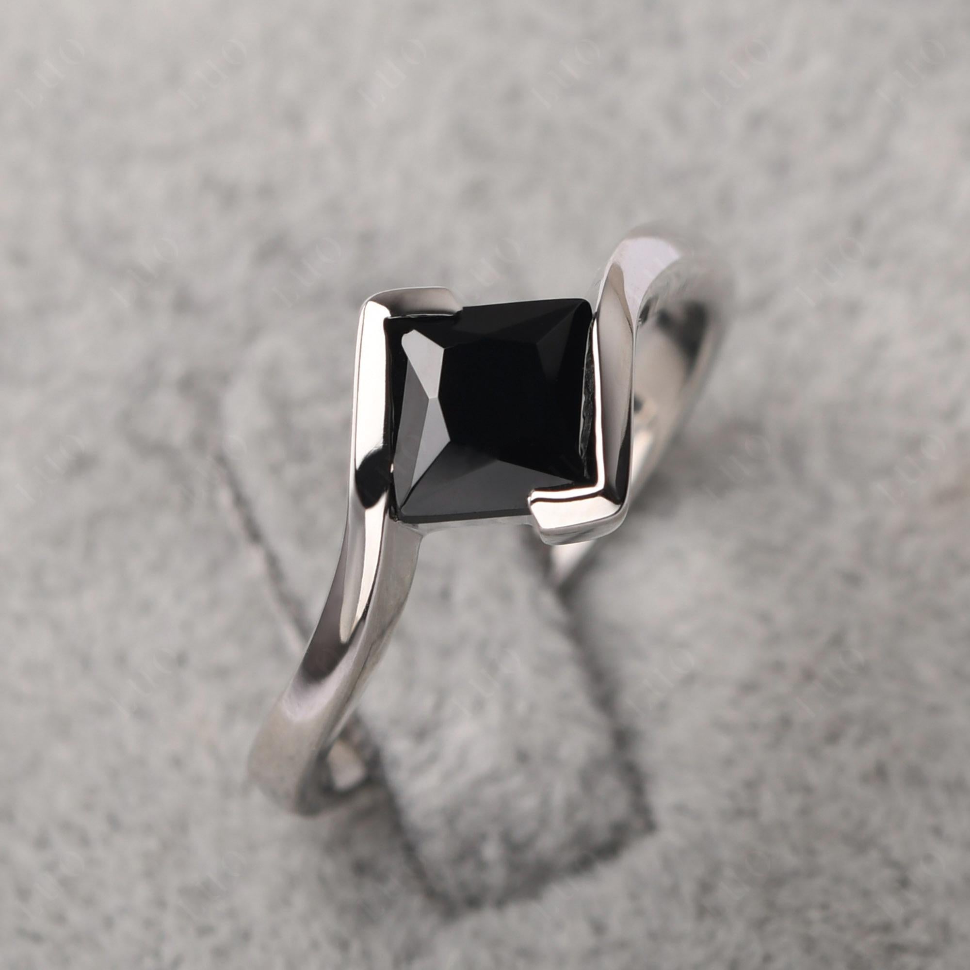 Black Spinel Tension Engagement Ring - LUO Jewelry 