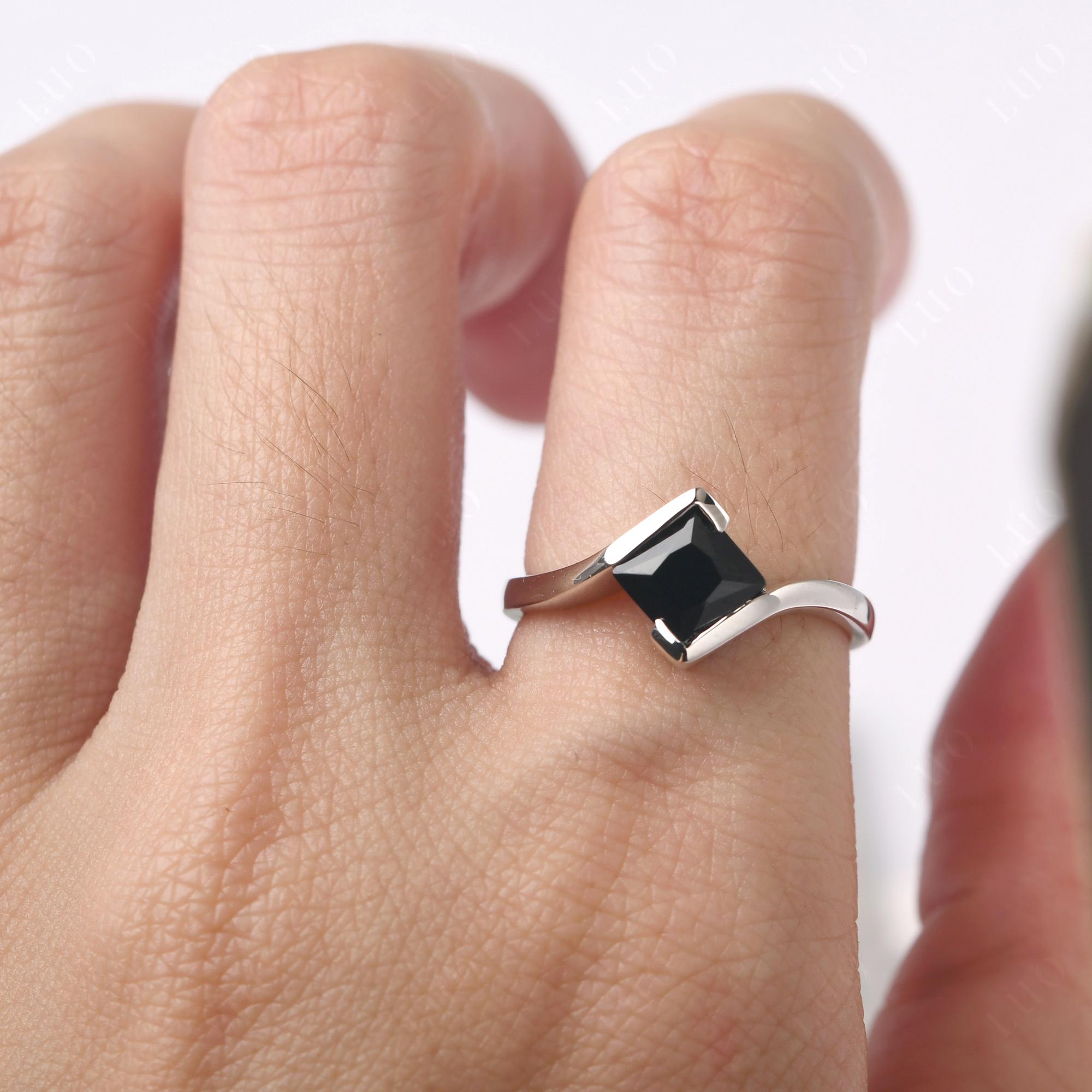 Black Spinel Tension Engagement Ring - LUO Jewelry 