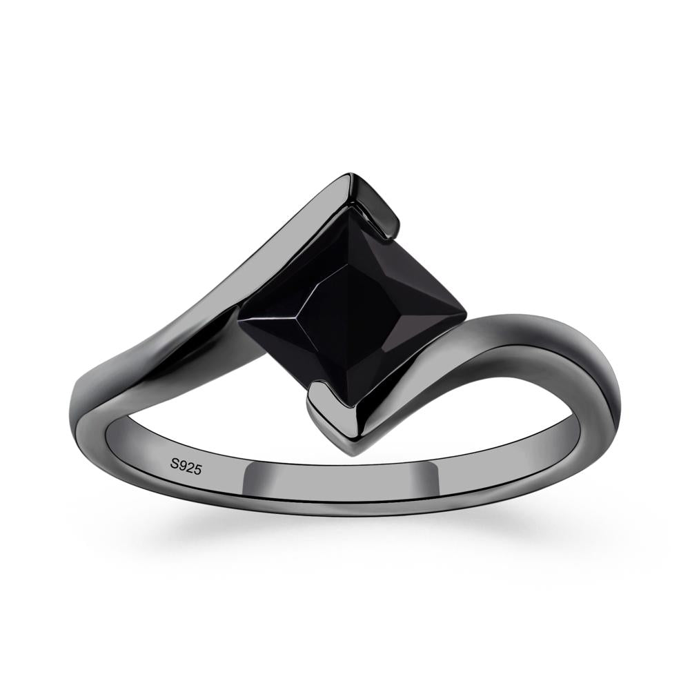 Black Spinel Tension Engagement Ring - LUO Jewelry #metal_black finish sterling silver