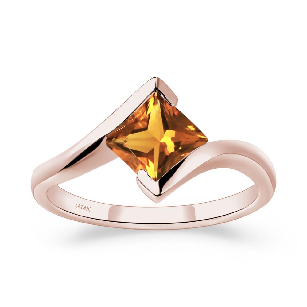 Princess Cut Citrine Bypass Ring - LUO Jewelry #metal_14k rose gold