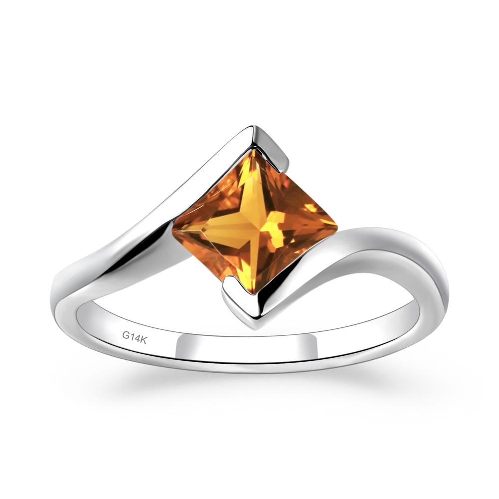 Princess Cut Citrine Bypass Ring - LUO Jewelry #metal_14k white gold