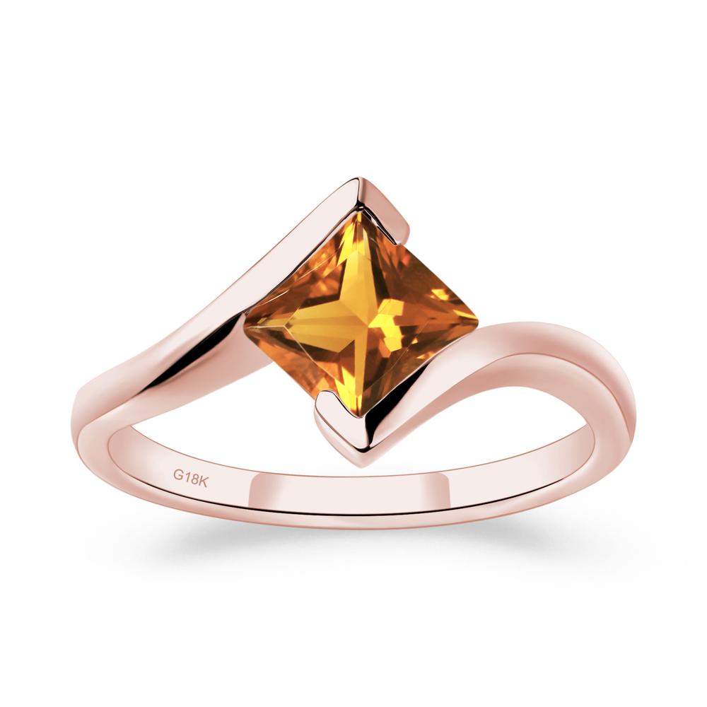 Princess Cut Citrine Bypass Ring - LUO Jewelry #metal_18k rose gold