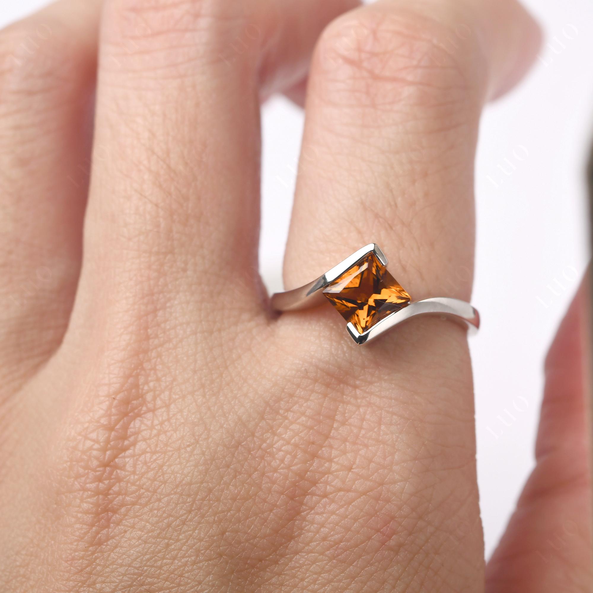 Princess Cut Citrine Bypass Ring - LUO Jewelry 