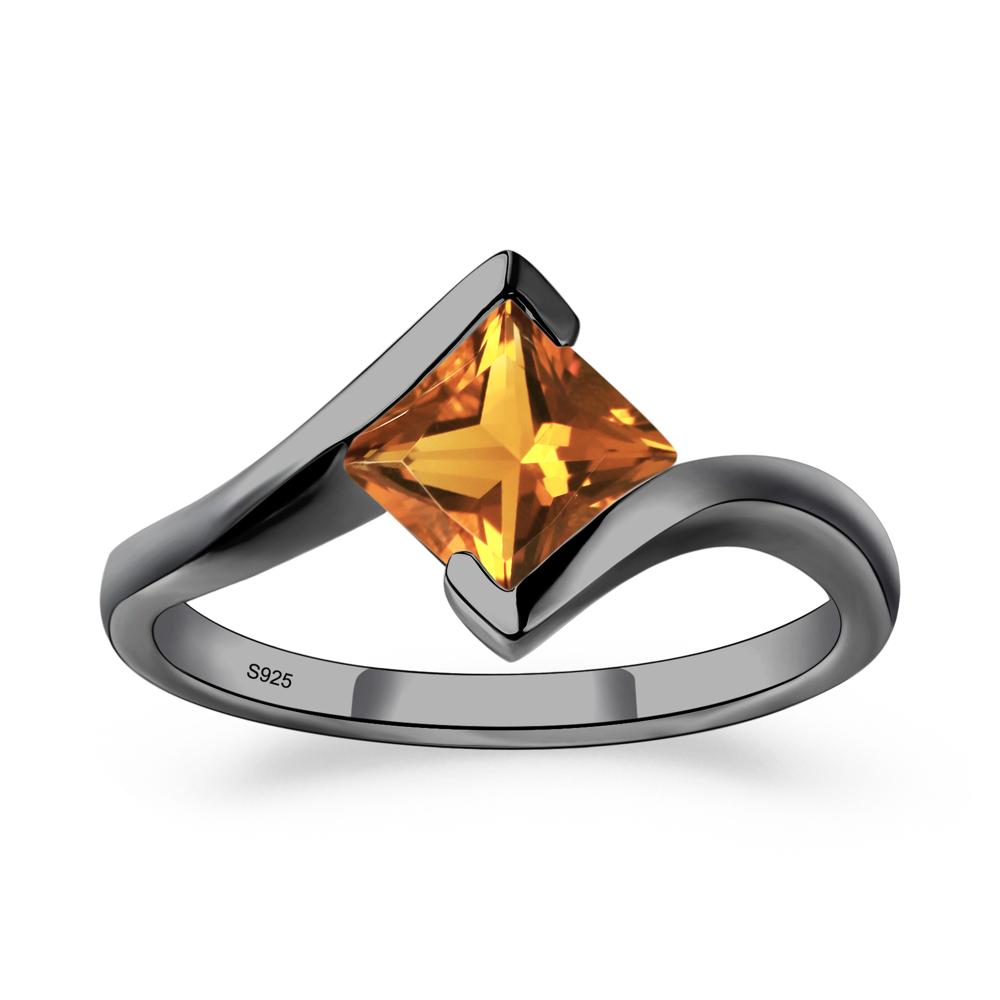 Princess Cut Citrine Bypass Ring - LUO Jewelry #metal_black finish sterling silver