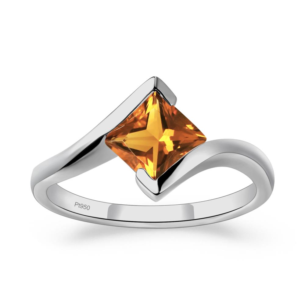 Princess Cut Citrine Bypass Ring - LUO Jewelry #metal_platinum