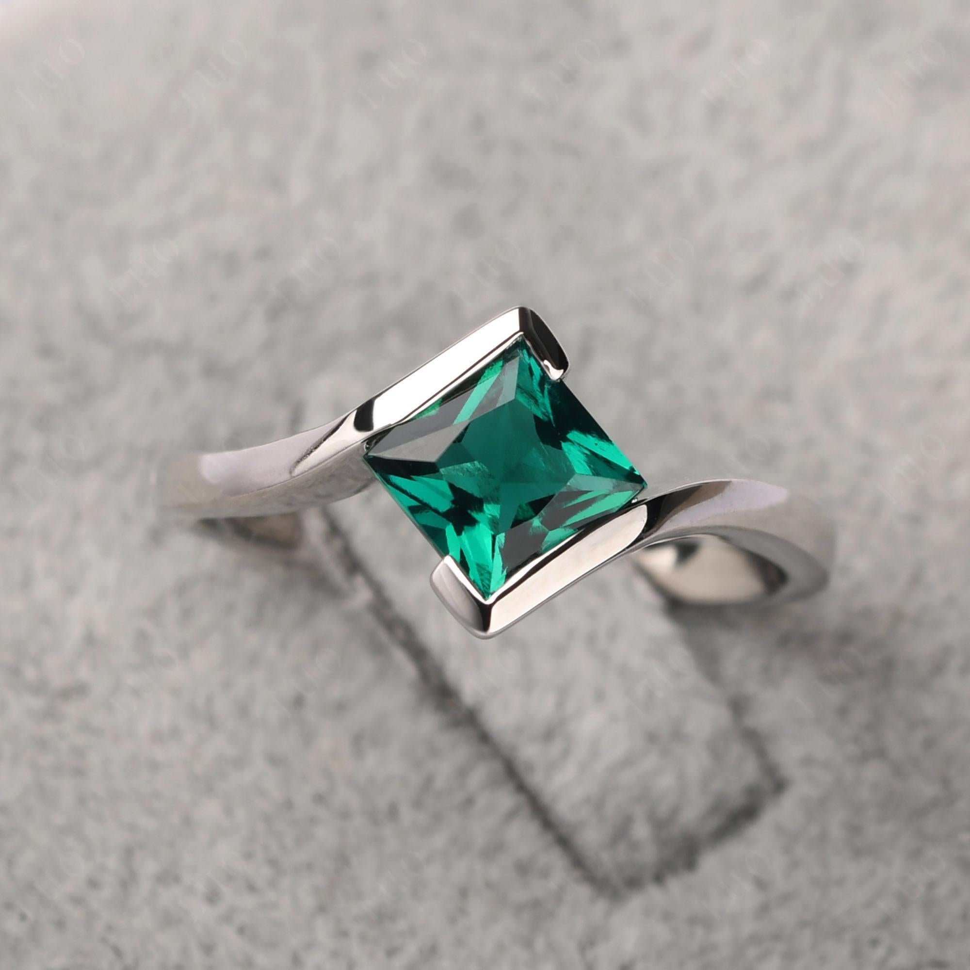 Emerald Tension Setting Ring - LUO Jewelry 