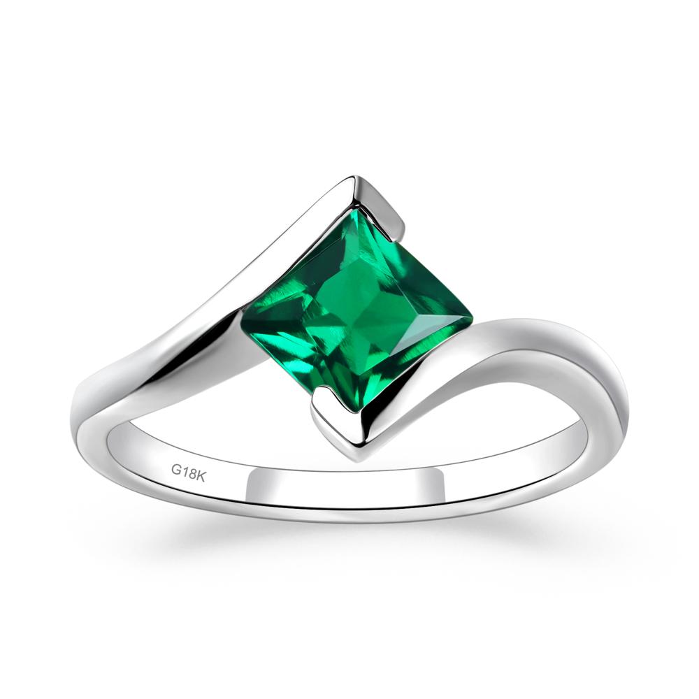 Emerald Tension Setting Ring - LUO Jewelry #metal_18k white gold