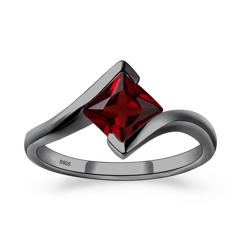 Garnet Tension Engagement Ring - LUO Jewelry #metal_black finish sterling silver