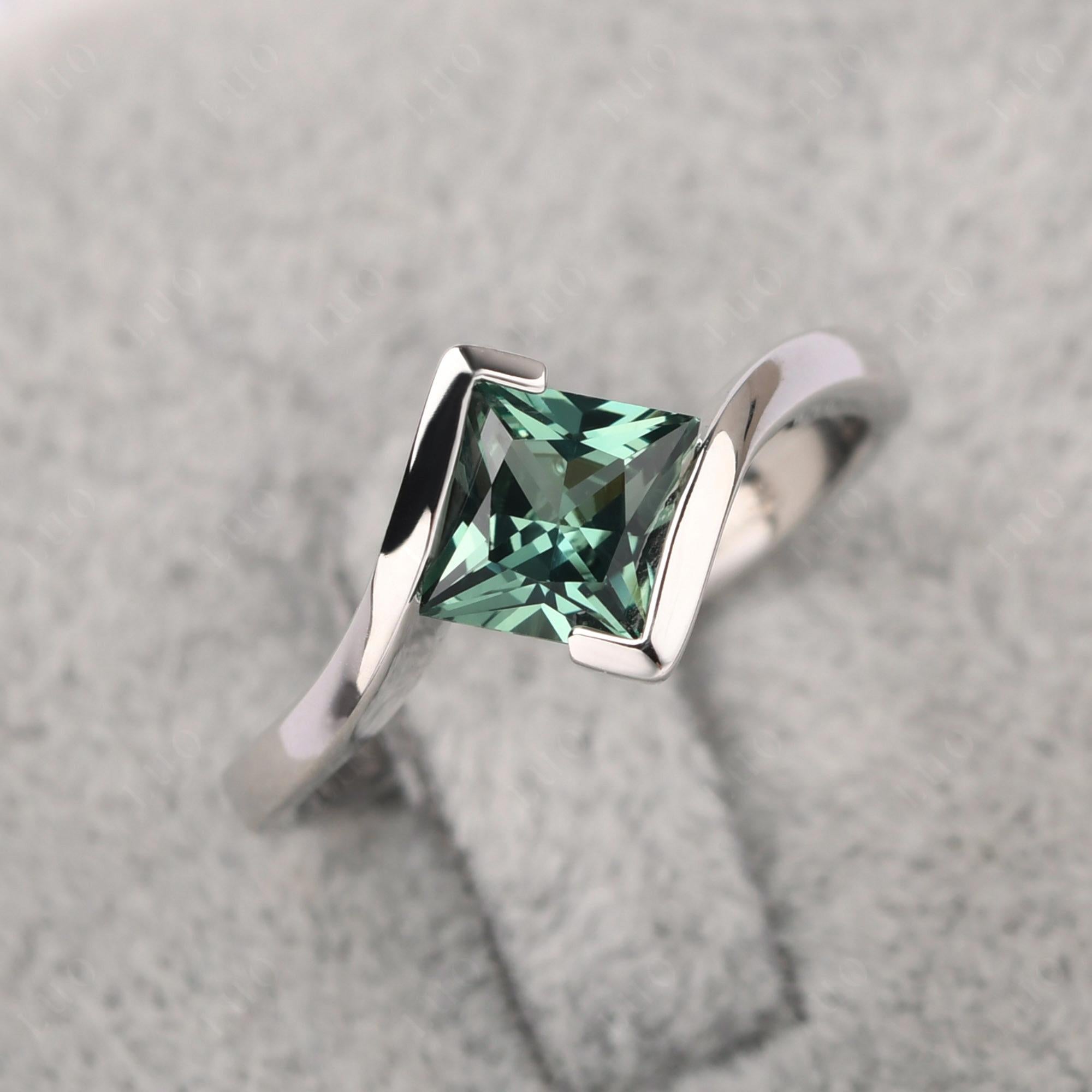 Princess Cut Green Sapphire Bypass Ring - LUO Jewelry 