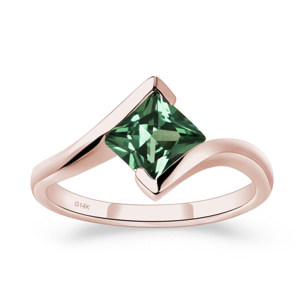 Princess Cut Green Sapphire Bypass Ring - LUO Jewelry #metal_14k rose gold