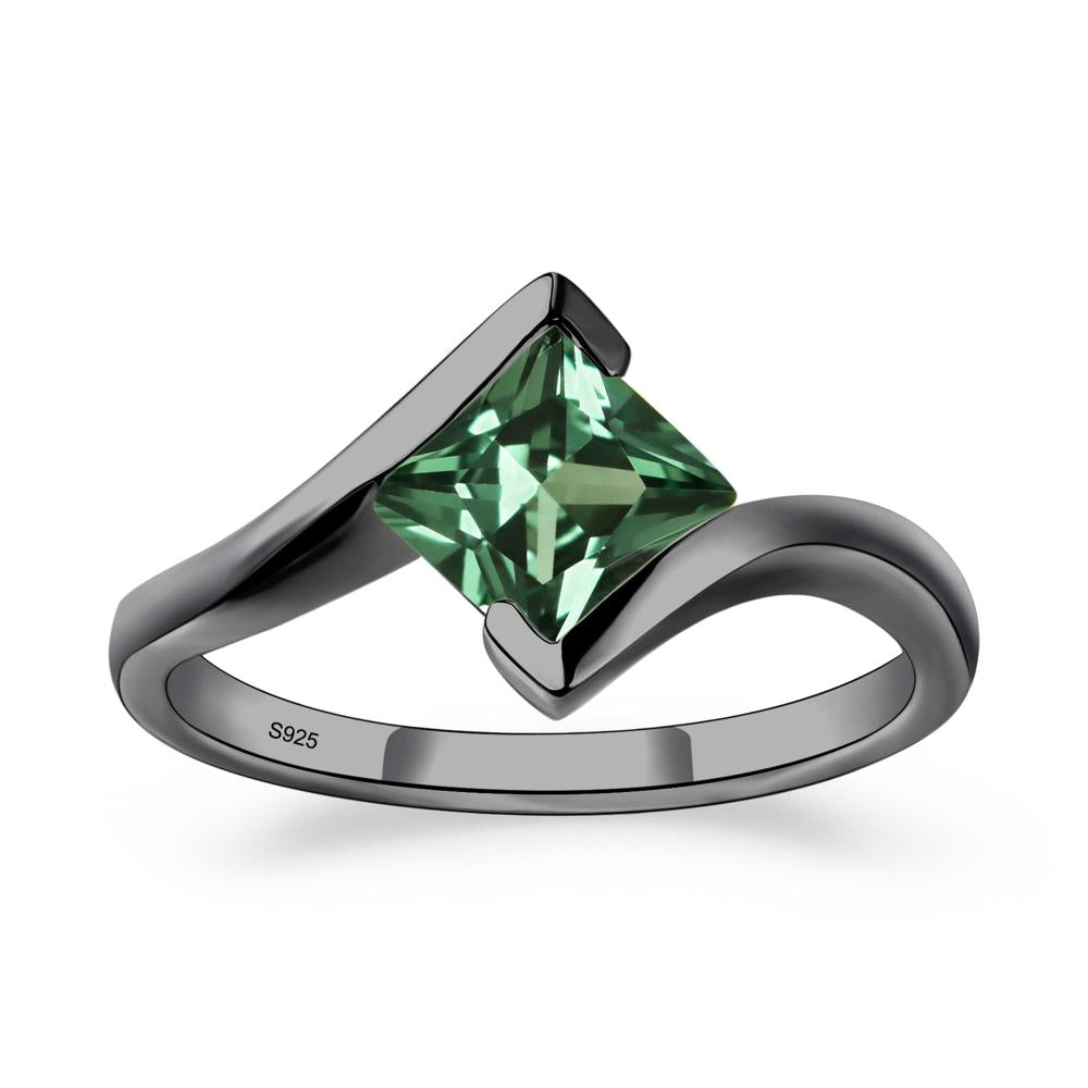 Princess Cut Green Sapphire Bypass Ring - LUO Jewelry #metal_black finish sterling silver