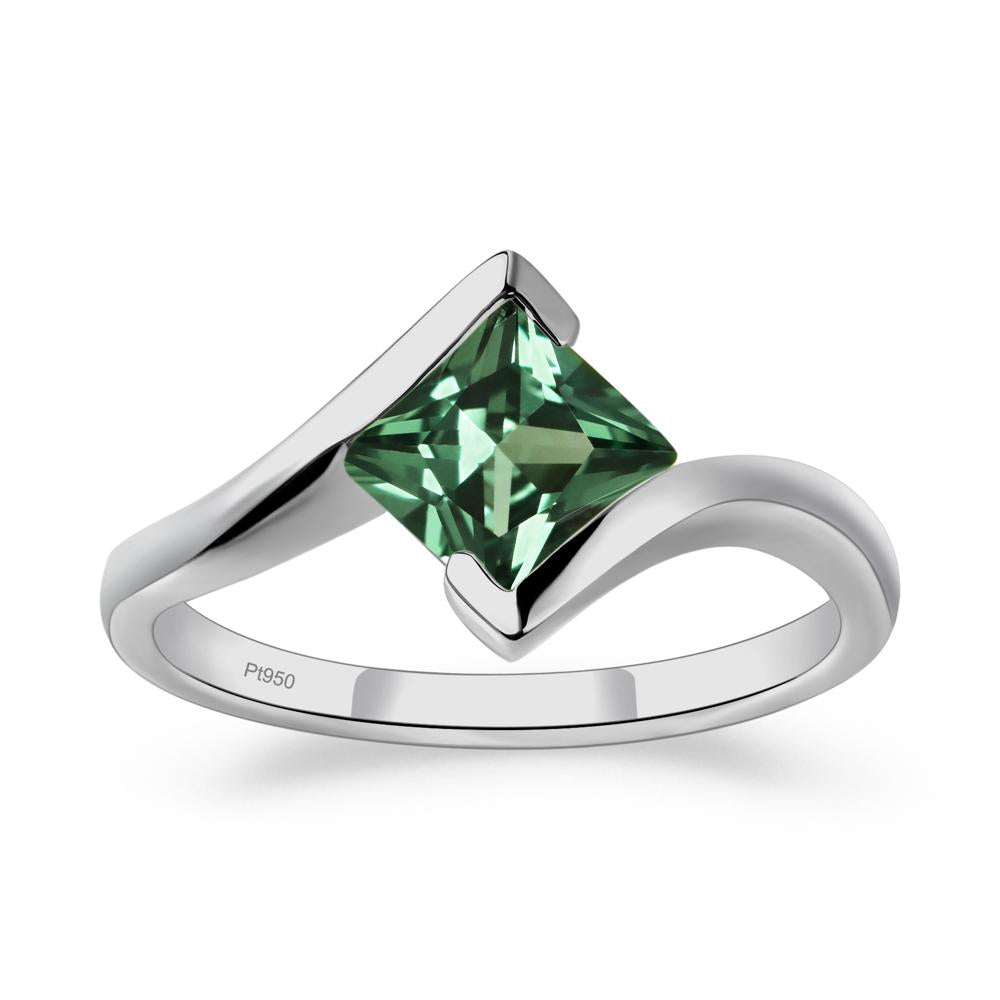 Princess Cut Green Sapphire Bypass Ring - LUO Jewelry #metal_platinum