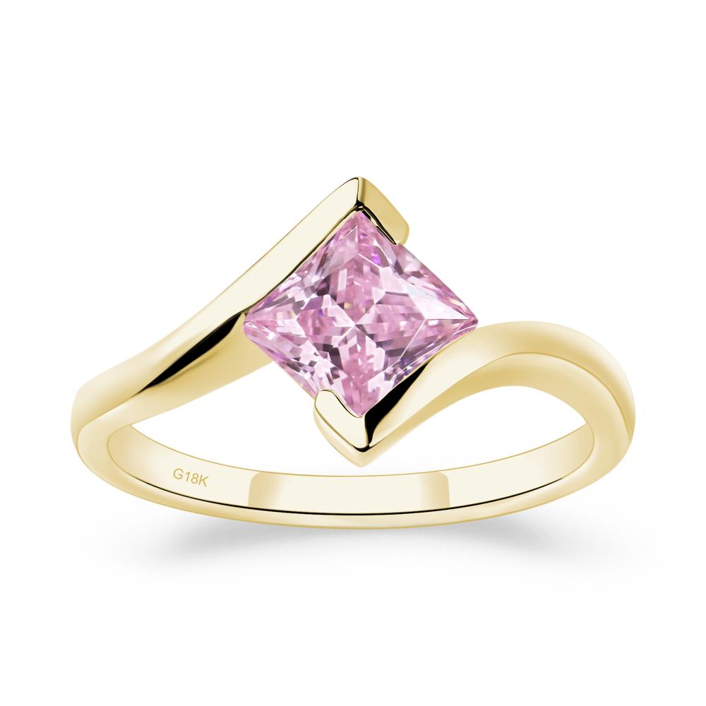 Pink Cubic Zirconia Tension Engagement Ring - LUO Jewelry #metal_18k yellow gold