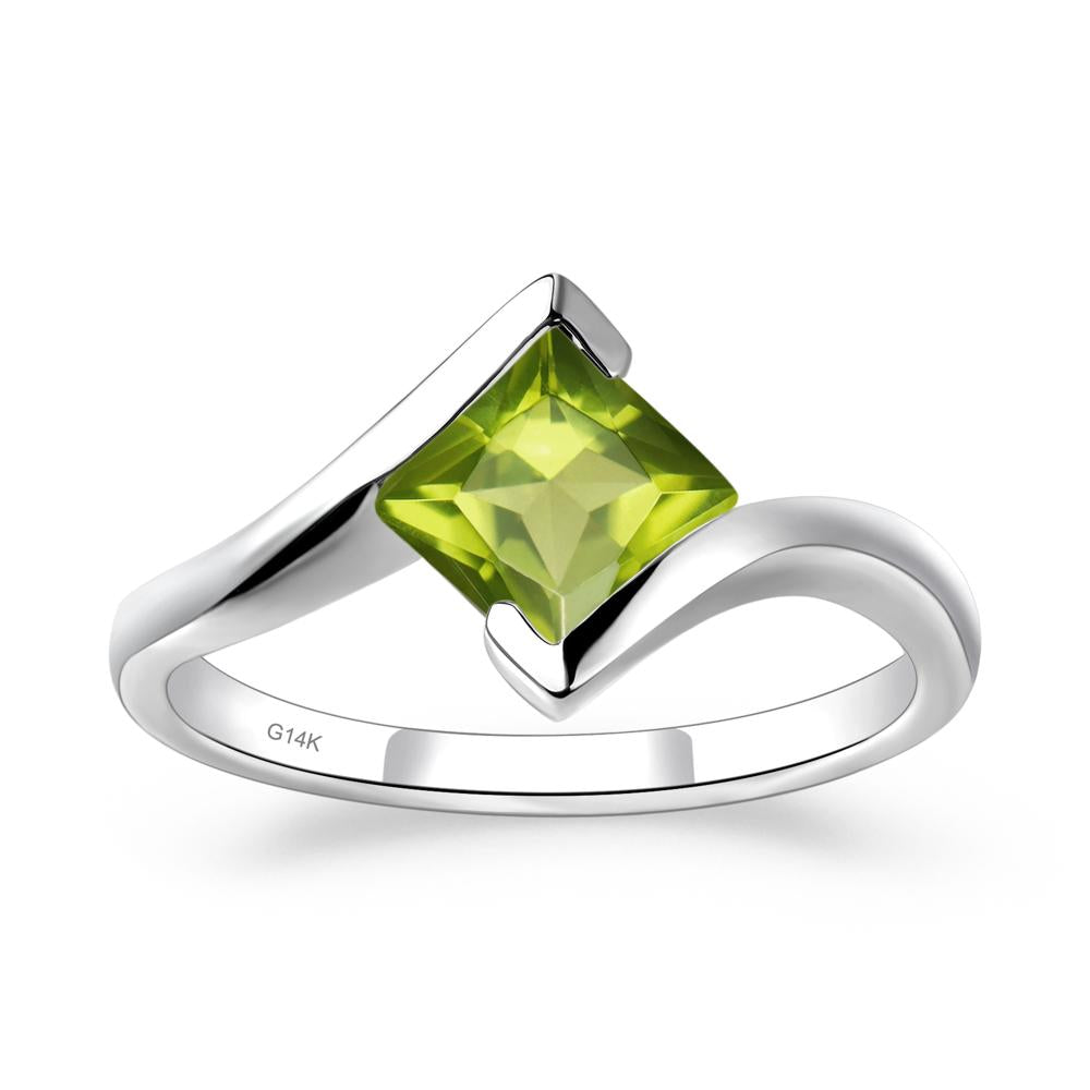 Princess Cut Peridot Bypass Ring - LUO Jewelry #metal_14k white gold