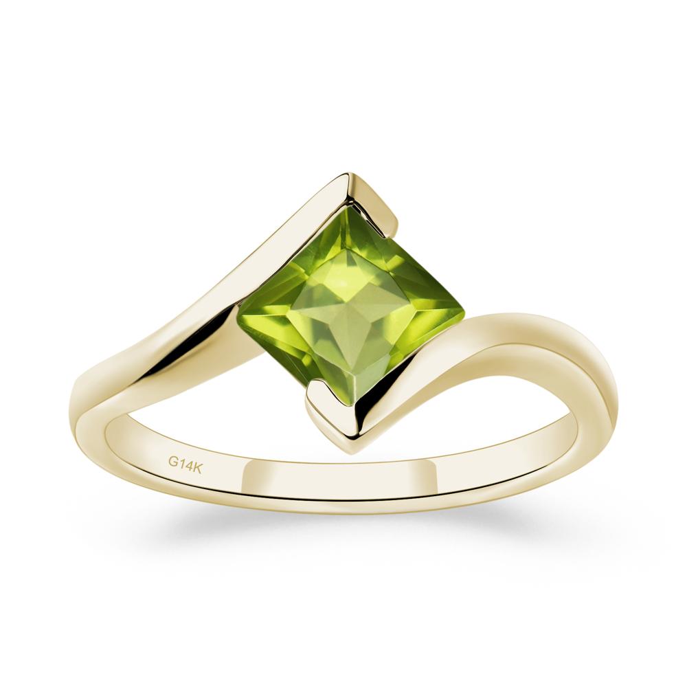 Princess Cut Peridot Bypass Ring - LUO Jewelry #metal_14k yellow gold