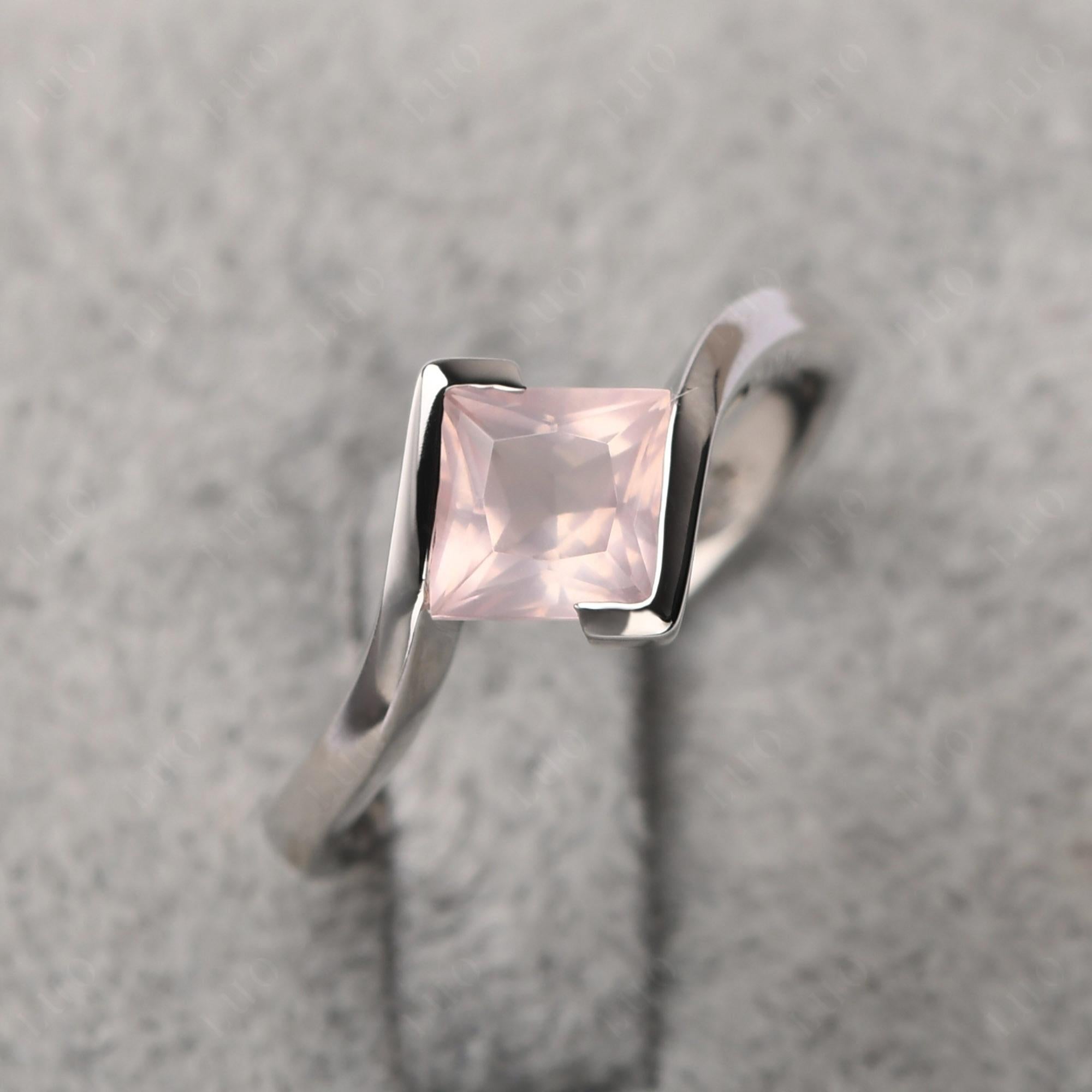 Rose Quartz Tension Setting Ring - LUO Jewelry 