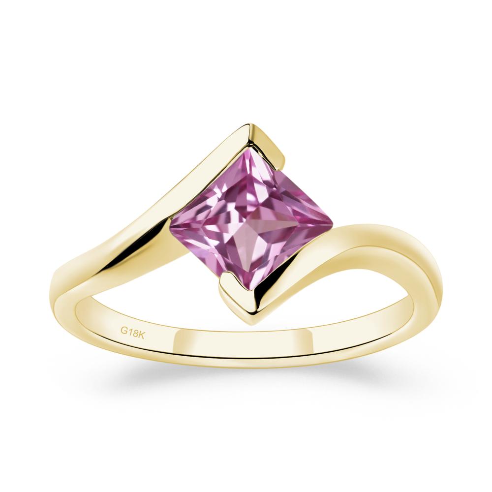 Pink Sapphire Tension Engagement Ring - LUO Jewelry #metal_18k yellow gold