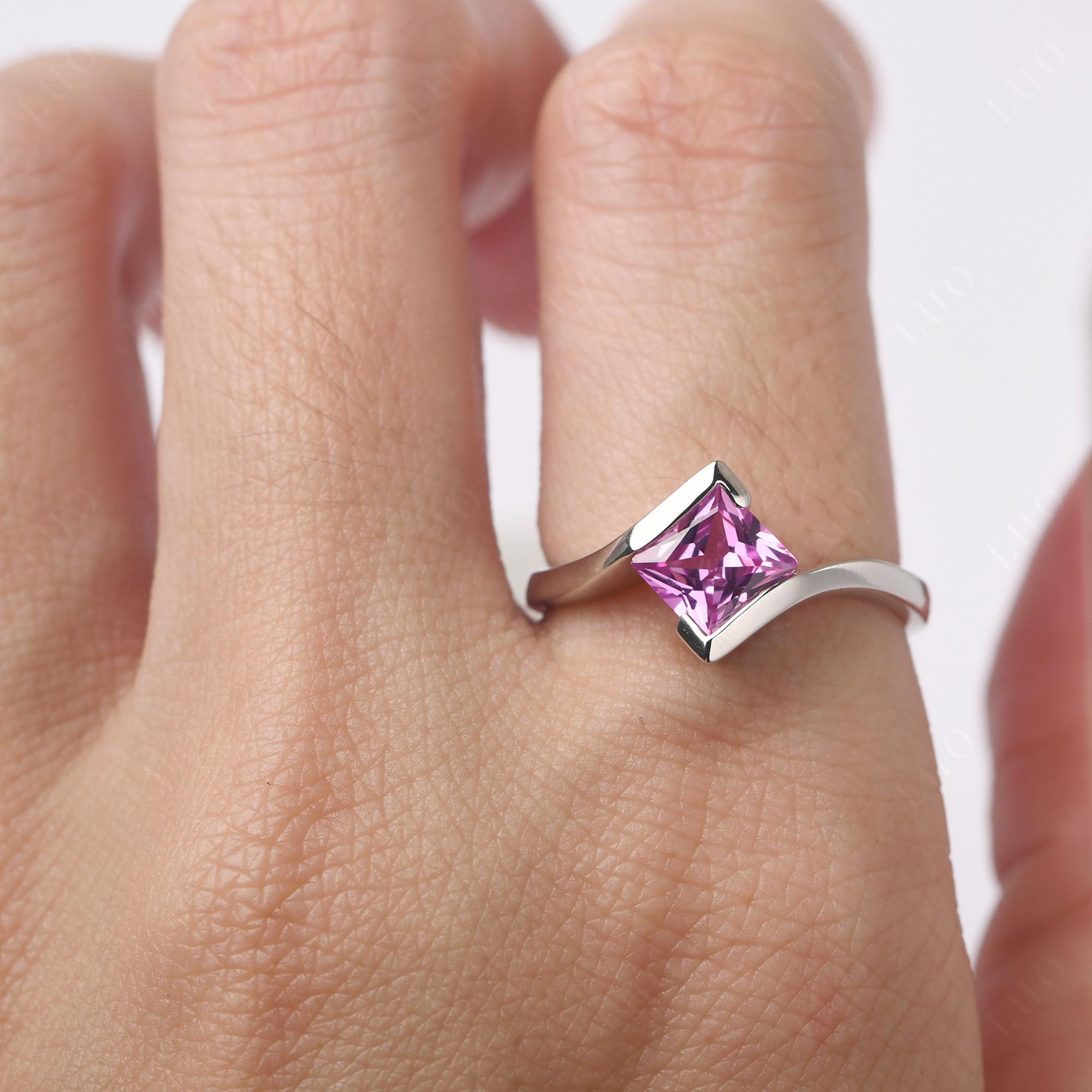 Pink Sapphire Tension Engagement Ring - LUO Jewelry 