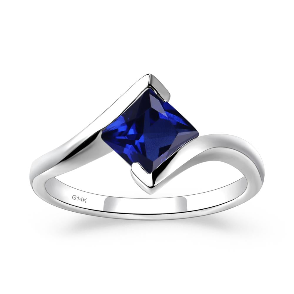 Princess Cut Sapphire Bypass Ring - LUO Jewelry #metal_14k white gold