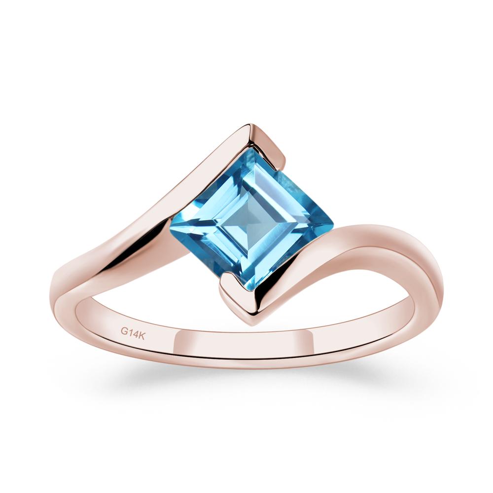 Swiss Blue Topaz Tension Setting Ring - LUO Jewelry #metal_14k rose gold