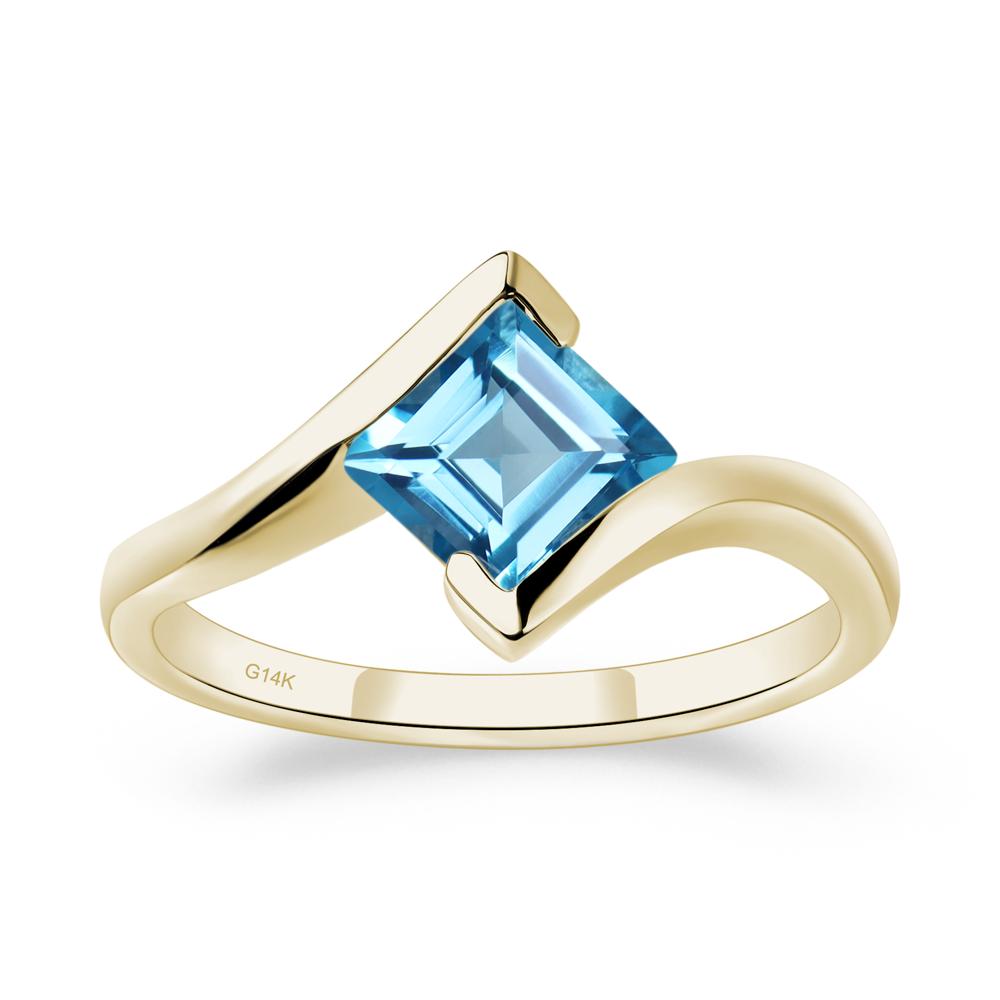 Swiss Blue Topaz Tension Setting Ring - LUO Jewelry #metal_14k yellow gold