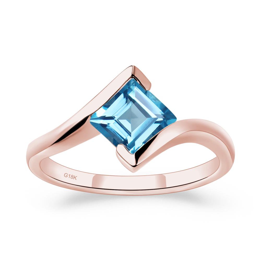 Swiss Blue Topaz Tension Setting Ring - LUO Jewelry #metal_18k rose gold