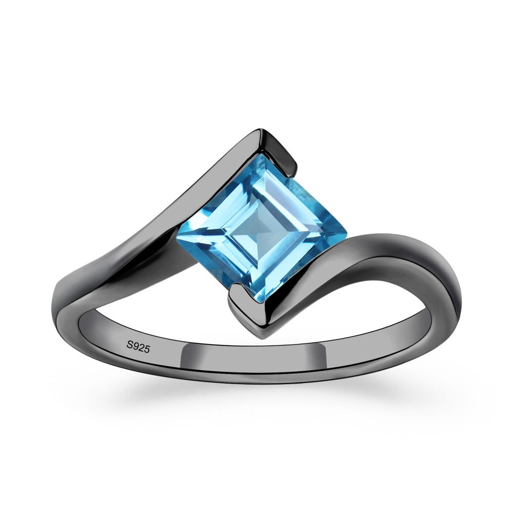 Swiss Blue Topaz Tension Setting Ring - LUO Jewelry #metal_black finish sterling silver