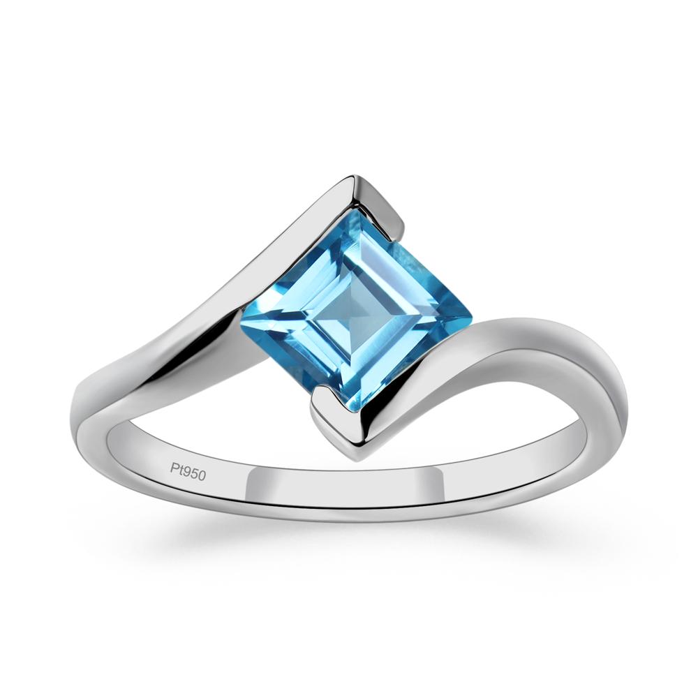 Swiss Blue Topaz Tension Setting Ring - LUO Jewelry #metal_platinum