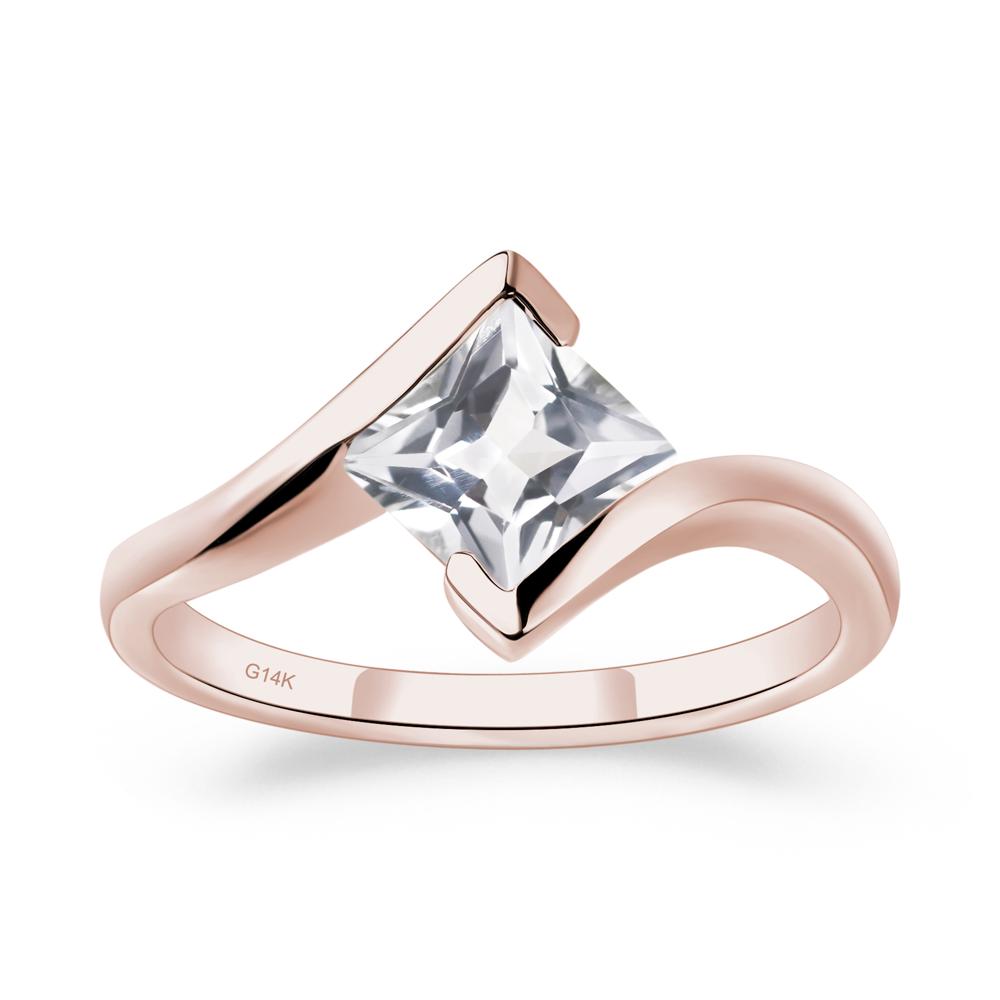 White Topaz Tension Engagement Ring - LUO Jewelry #metal_14k rose gold