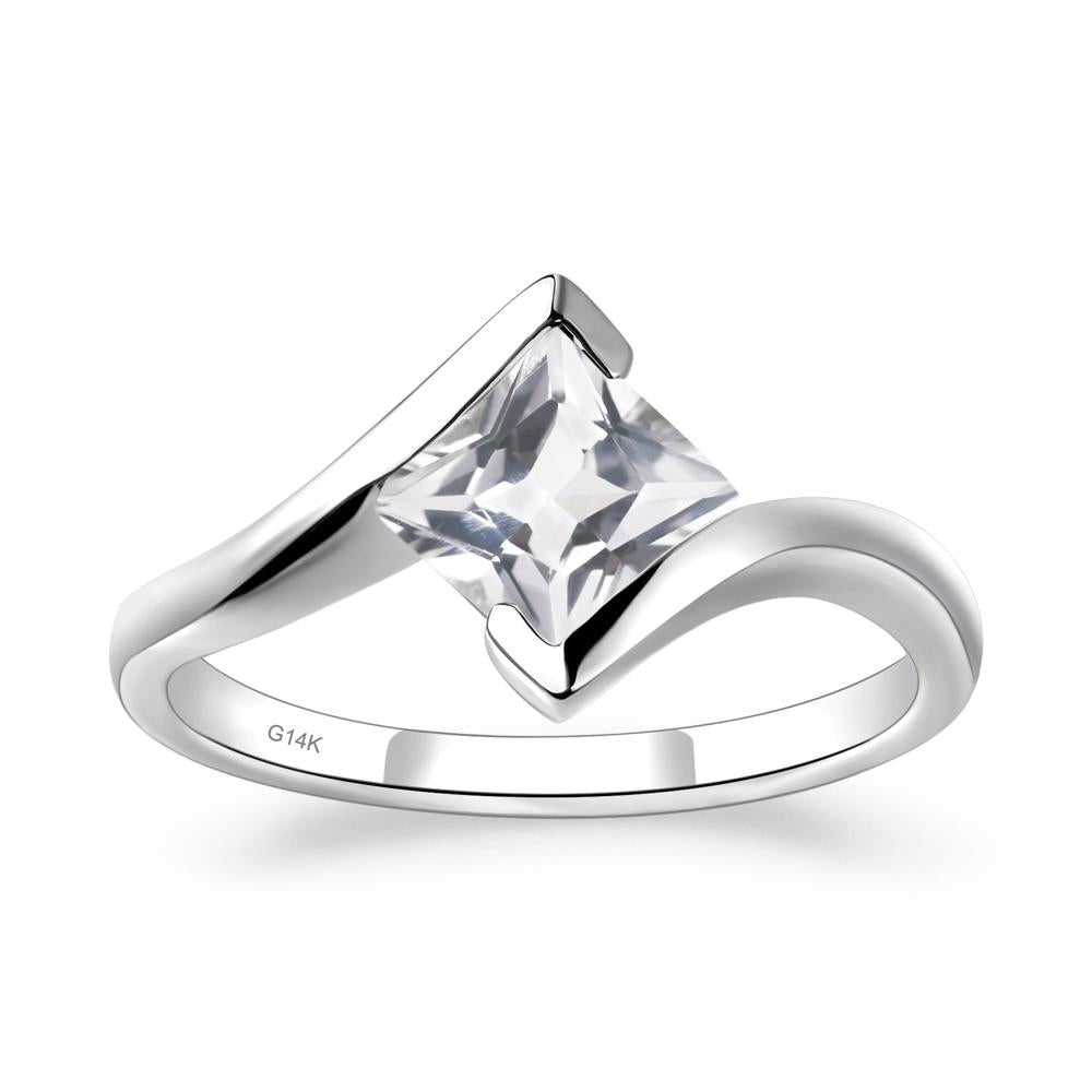 White Topaz Tension Engagement Ring - LUO Jewelry #metal_14k white gold