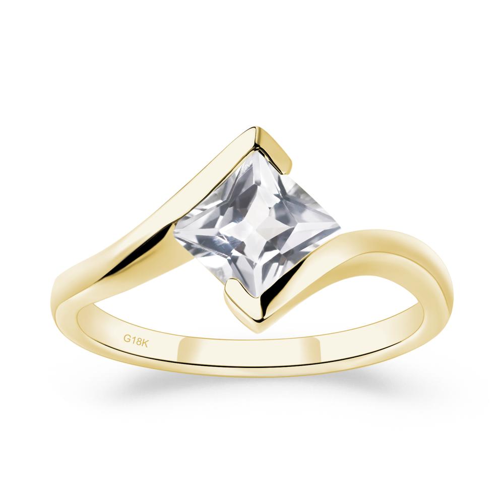 White Topaz Tension Engagement Ring - LUO Jewelry #metal_18k yellow gold