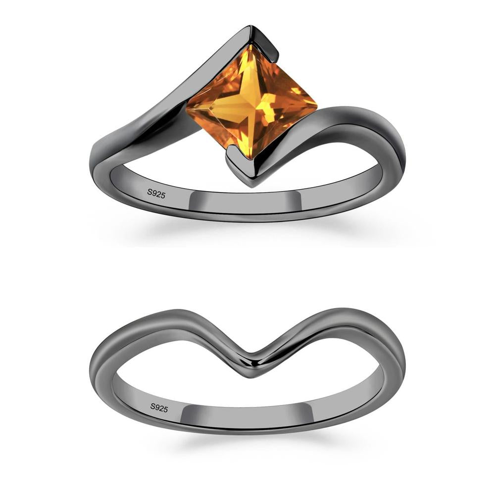 Princess Cut Citrine Bypass Ring - LUO Jewelry #metal_xxxxx