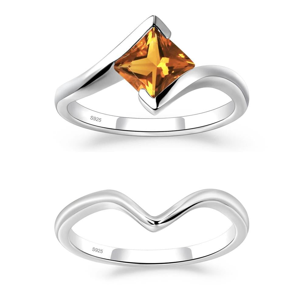 Princess Cut Citrine Bypass Ring - LUO Jewelry #metal_xxxxx