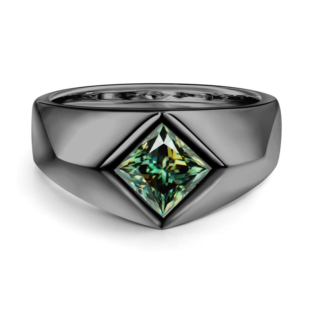 Men's Green Moissanite Kite Set Ring - LUO Jewelry #metal_black finish sterling silver