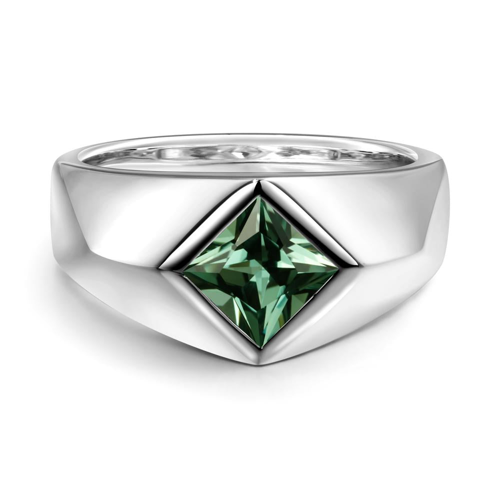 Men's Green Sapphire Kite Set Ring - LUO Jewelry #metal_14k white gold