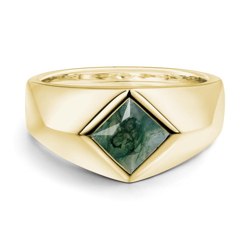 Men's Moss Agate Kite Set Ring - LUO Jewelry #metal_18k yellow gold