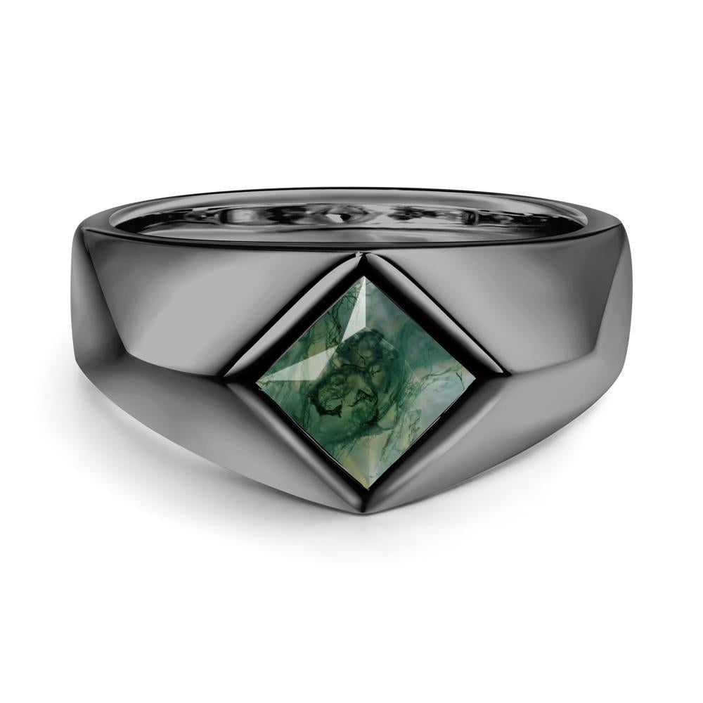 Men's Moss Agate Kite Set Ring - LUO Jewelry #metal_black finish sterling silver