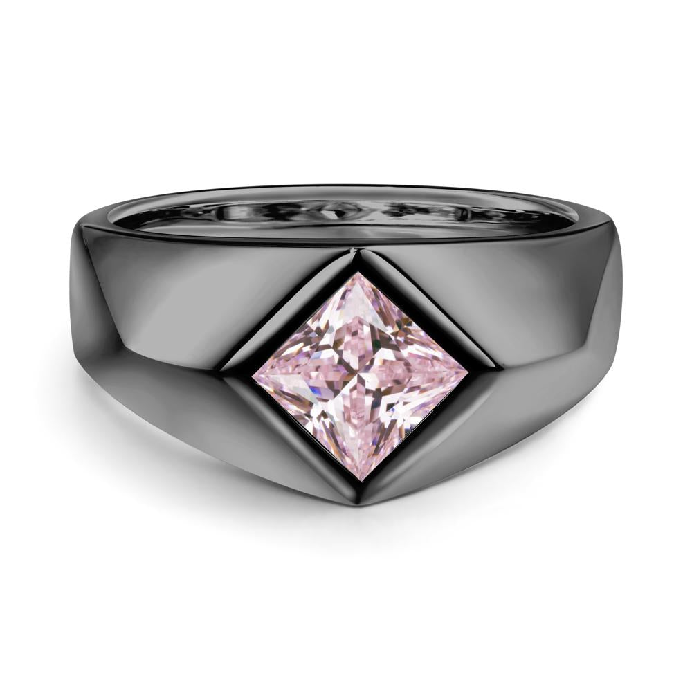 Men's Pink Cubic Zirconia Kite Set Ring - LUO Jewelry #metal_black finish sterling silver