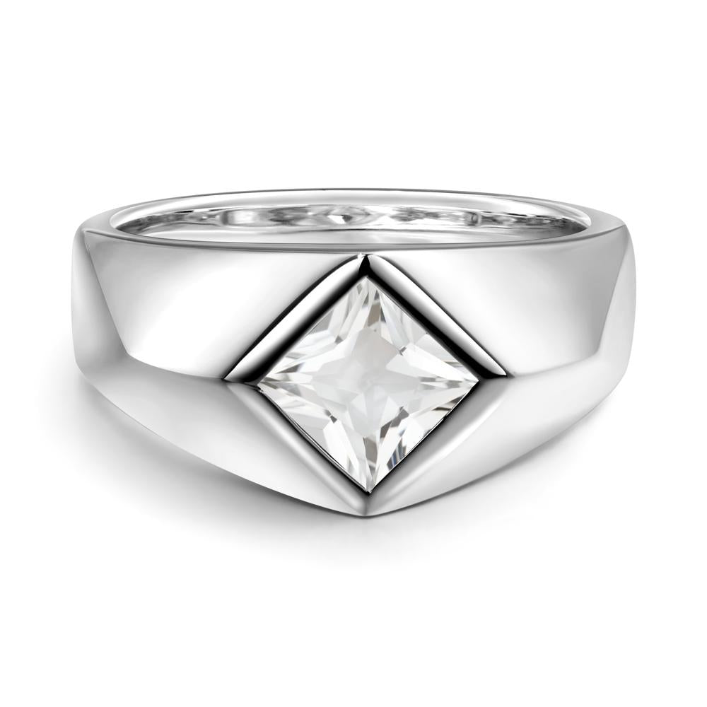 Men's White Topaz Kite Set Ring - LUO Jewelry #metal_14k white gold