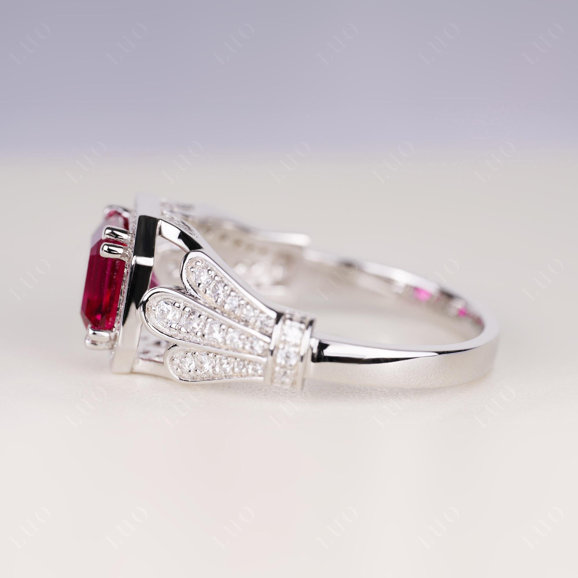 Crown Ruby Halo Ring | LUO Jewelry