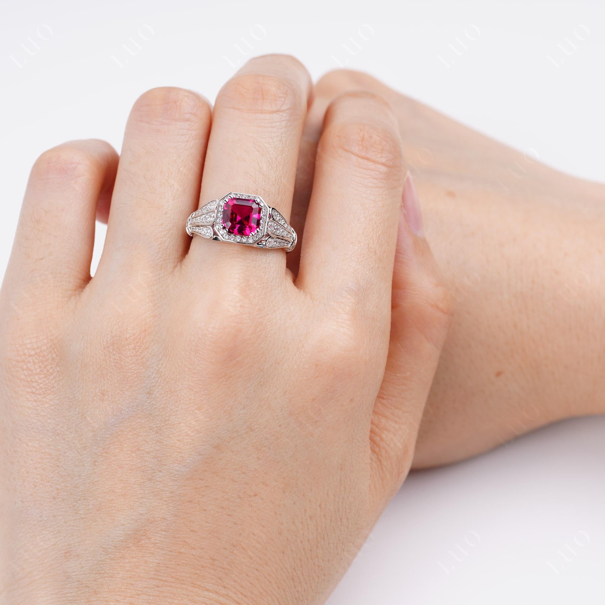 Crown Ruby Halo Ring | LUO Jewelry